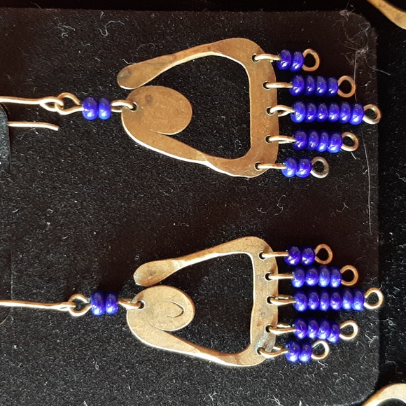 Brass & Blue Glass Necklace & Earrings - Picture 3 of 4